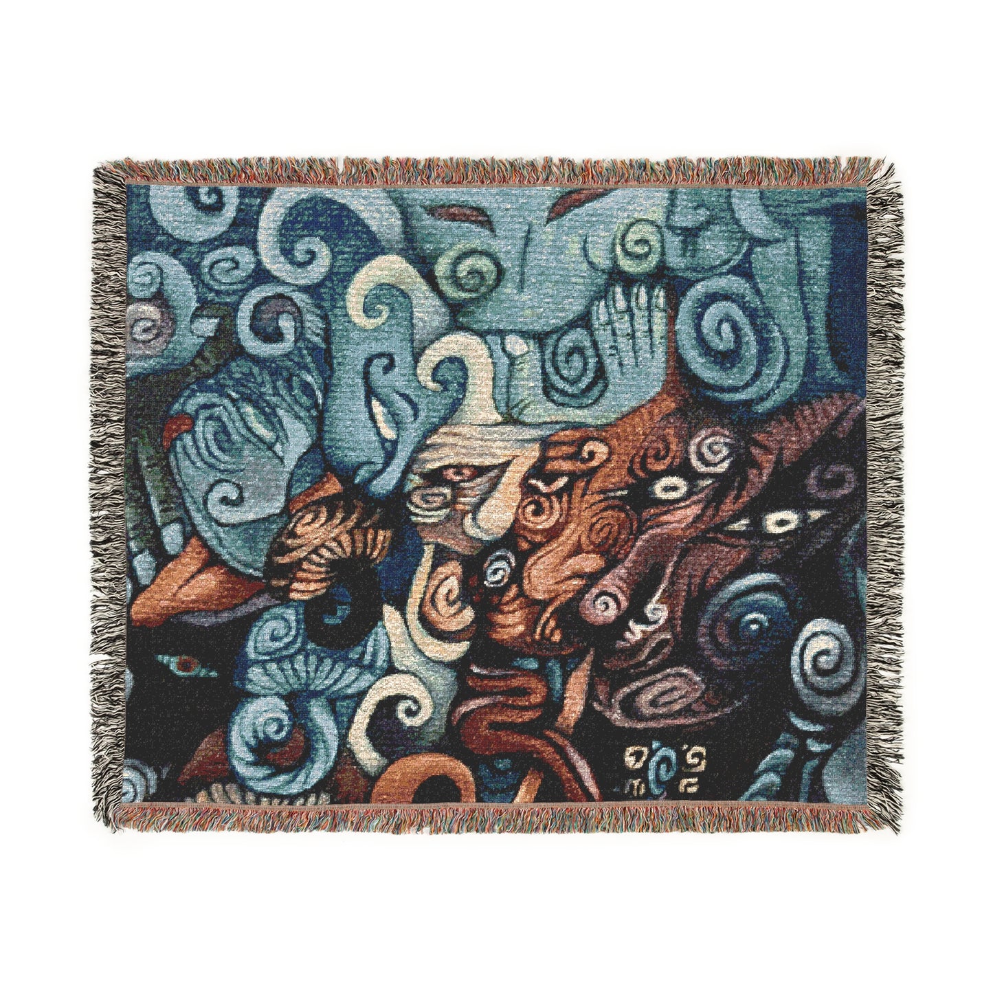 Blanket – 100% Woven Cotton | "Tricksters" Psychedelic Wall Hanging or Throw (60" x 50")