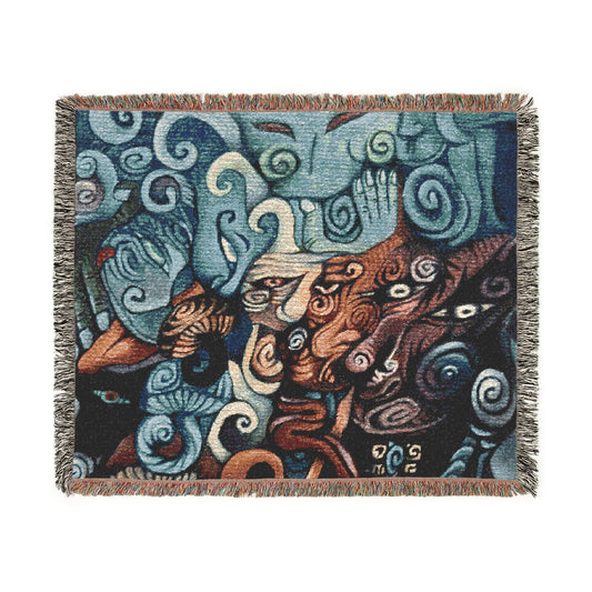 Blanket – 100% Woven Cotton | "Tricksters" Psychedelic Wall Hanging or Throw (60" x 50")